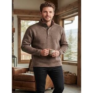 Merrell‎ Select Regulate Mens XL Brown Fleece Snap Mock Neck Pullover Sweater